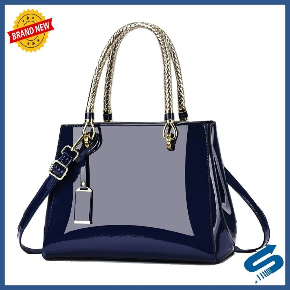 Shiny Patent Leather Satchel Shoulder Bag Large Top Handle Purse